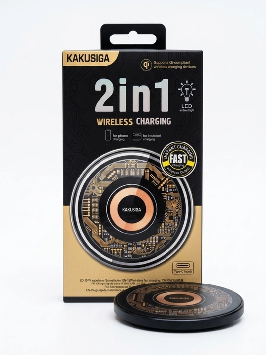 Kakusiga simsiz quvvatlantirgich 2in1 tezkor 15W LED yoritgichli KAKUSIGA