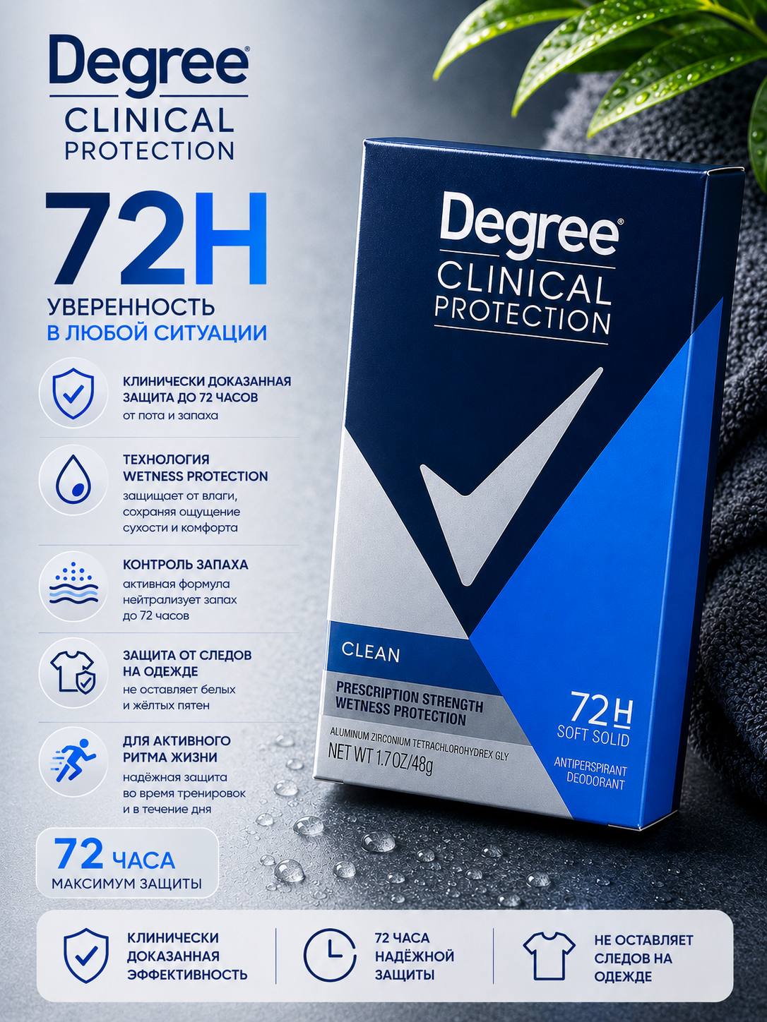 Degree Clinical Protection — антиперспирант усиленной защиты, 48 г
