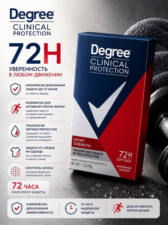 Degree Clinical Protection — антиперспирант усиленной защиты, 48 г