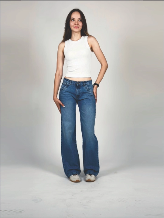 LIVES DENIM — Женские синие широкие джинсы - 