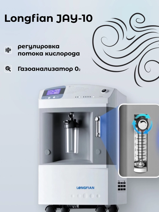 Кислородный концентратор JAY-10, до 10 л/мин, 93% кислорода, тихий, для дома и клиники