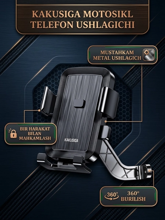 Kakusiga motosikl va skuter uchun telefon ushlagichi metall 360 daraja