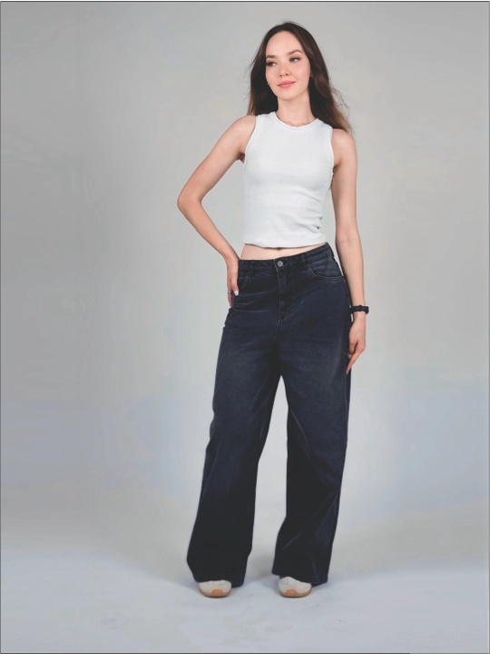 LIVES DENIM — Женские чёрные широкие джинсы - 