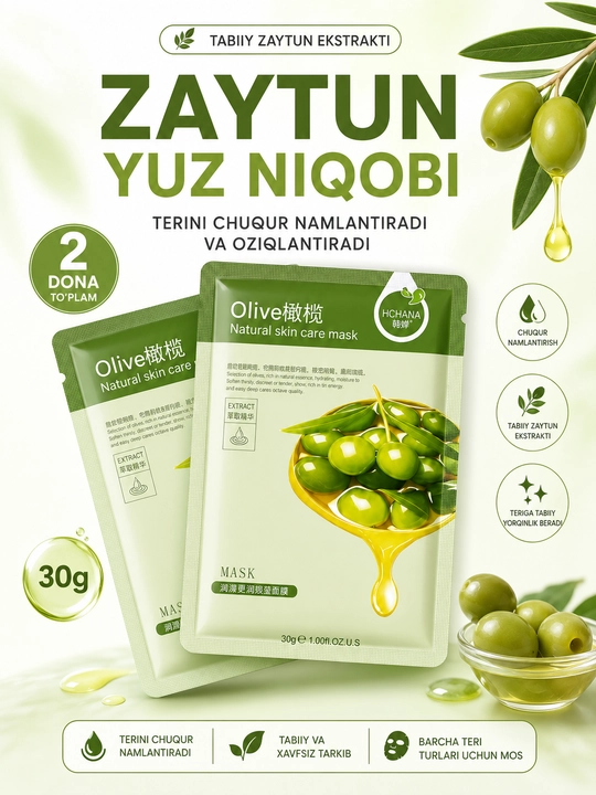 Zaytun ekstraktli namlantiruvchi yuz niqobi, 30 g 2-dona - 