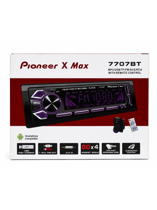 Pioneer X Max 7707BT 1DIN avtomagnitola, Bluetooth, USB, AUX, TF, FM, 80×4 Vt