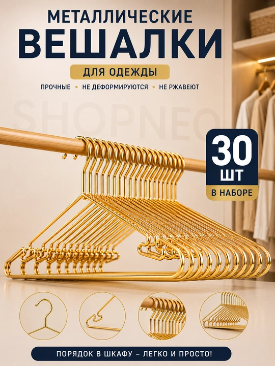 Вешалки металлические для одежды, прочные, набор 5–30 шт - 