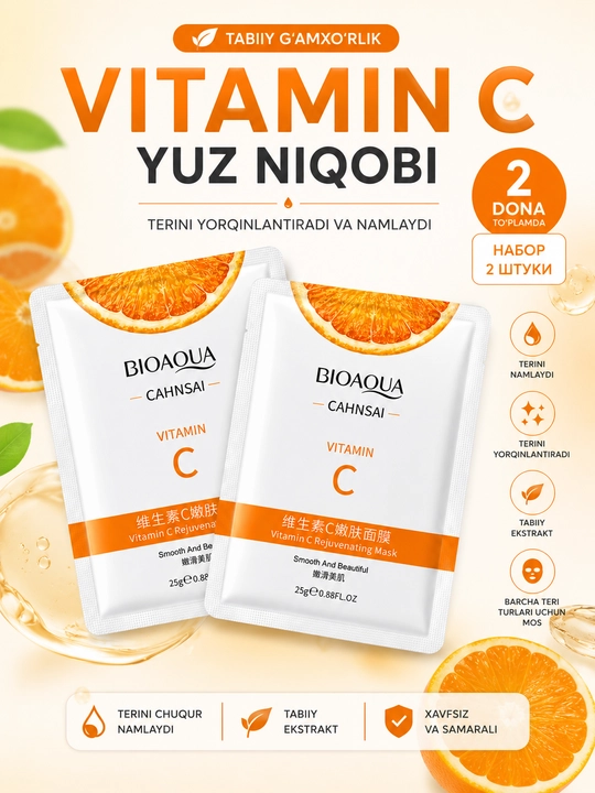 Vitamin C yuz niqobi — namlantiruvchi va yorqinlashtiruvchi 2-donalik to'plam - 