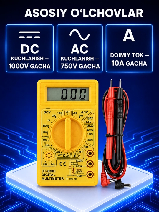 Raqamli multimetr DT-830D, DT700D, kuchlanish, tok va qarshilik o‘lchagich