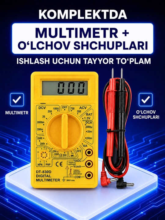 Raqamli multimetr DT-830D, DT700D, kuchlanish, tok va qarshilik o‘lchagich