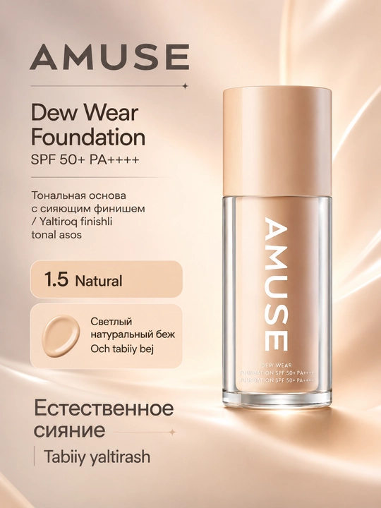Yorqin finishli tonal asos AMUSE Dew Wear Foundation SPF 50+ PA++++ - 