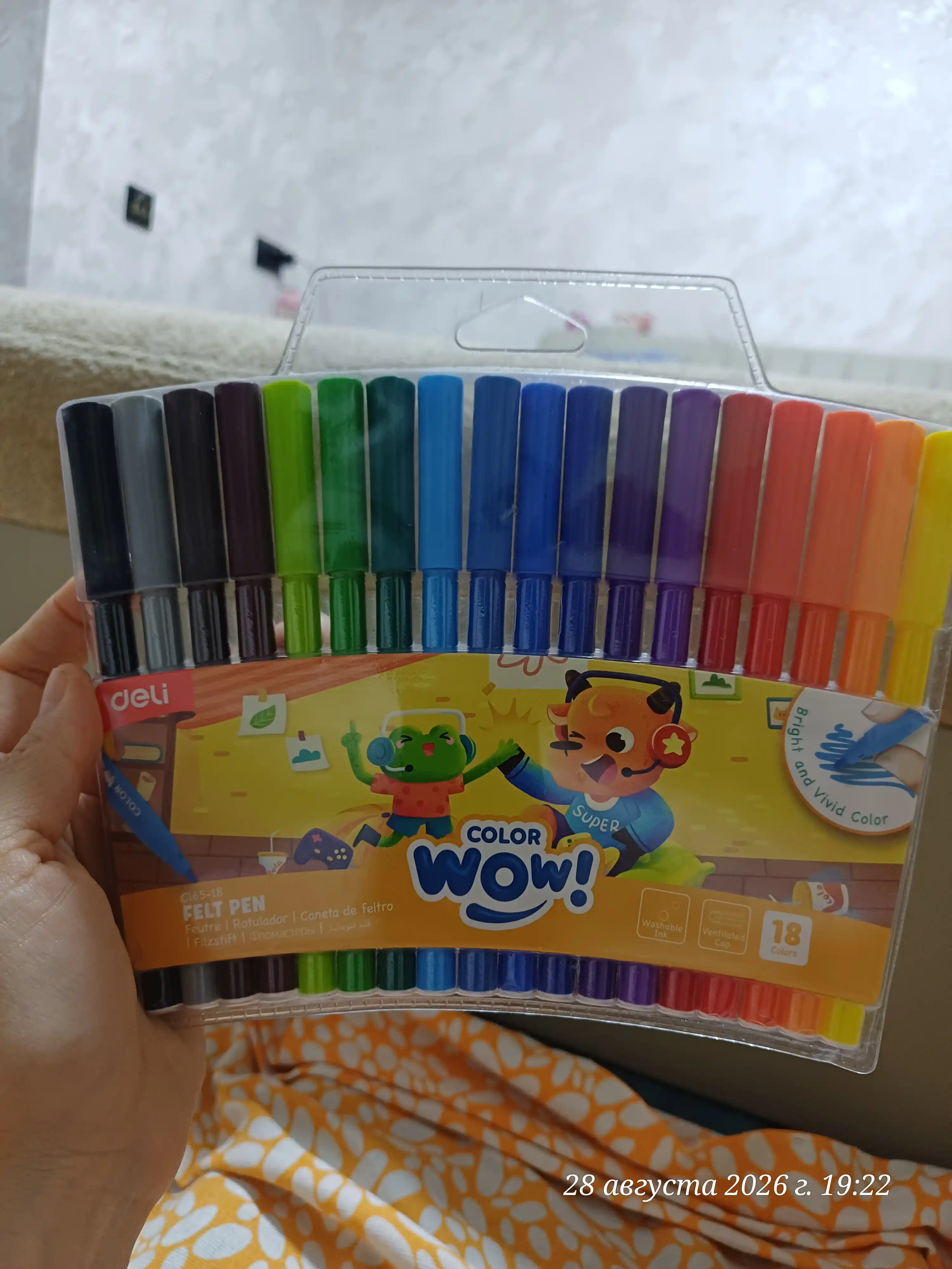 Yuviladigan COLORWOW flomasteri! 18-rangli Deli EC165-18