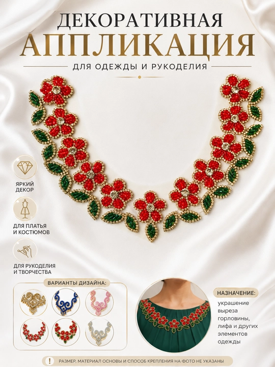 Декоративная аппликация для платья, с бусинами и стразами, отделка горловины и декор - 