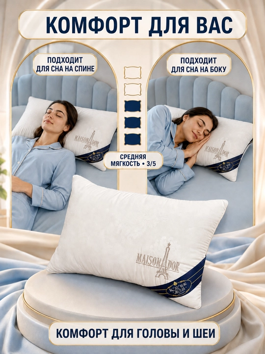 Подушка, для сна, 50x70 см, комплект 2 штуки, гипоаллергенная, микрогель, мягкая, дышащая