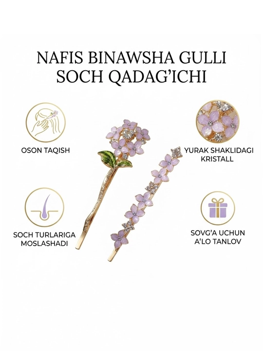 Nafis binafsha gulli soch qadag‘ichi, kristalli ayollar va qizlar uchun go‘zal soch bezagi