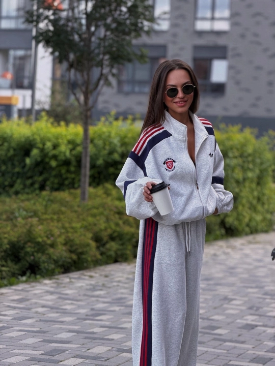 Ikki qismli ayollar sport kostyumi, katta o‘lchamda, olimpiyka va keng shim, trikotaj, 2 ipli, XB