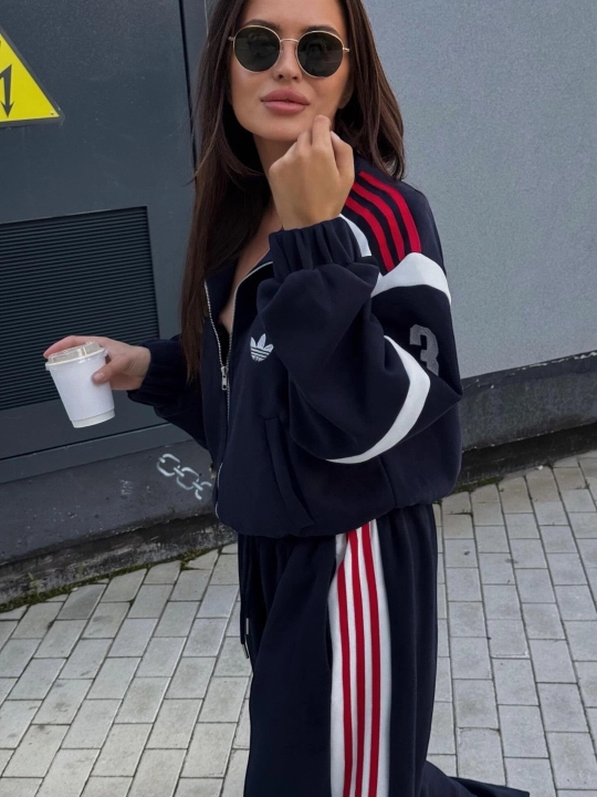 Ikki qismli ayollar sport kostyumi, katta o‘lchamda, olimpiyka va keng shim, trikotaj, 2 ipli, XB