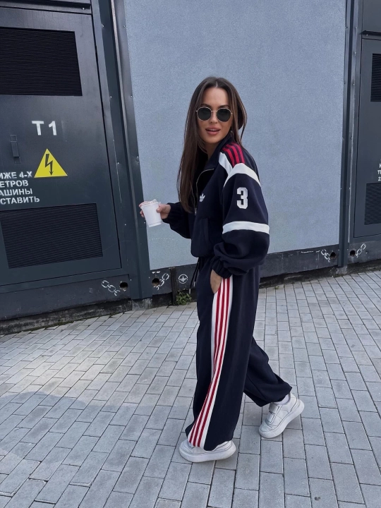 Ikki qismli ayollar sport kostyumi, katta o‘lchamda, olimpiyka va keng shim, trikotaj, 2 ipli, XB