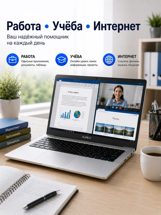 Noutbuk AUREX 15.6" FHD IPS, 8GB RAM, 512GB SSD, Windows 10