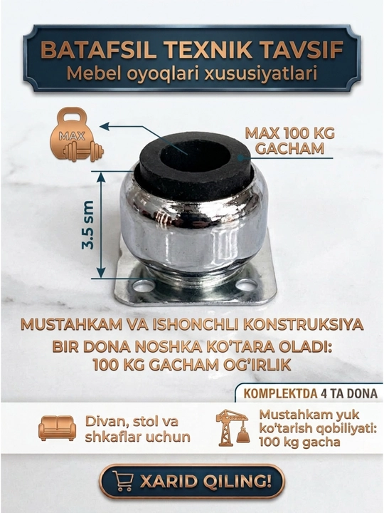 Ножка для мебели, 5см и 3.5см