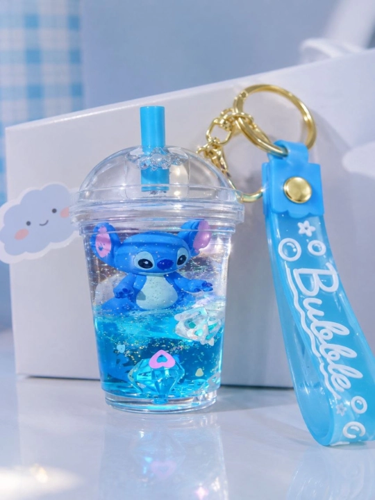 Kalit va sumka uchun brelok Stitch, Hello Kitty, figurali va yaltiroq suyuq akvabrelok