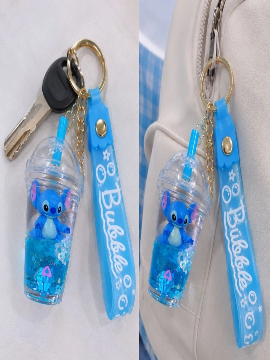 Kalit va sumka uchun brelok Stitch, Hello Kitty, figurali va yaltiroq suyuq akvabrelok