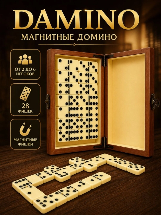 DAMINO magnitli domino, 28 dona, 2–6 kishigacha o‘ynash uchun