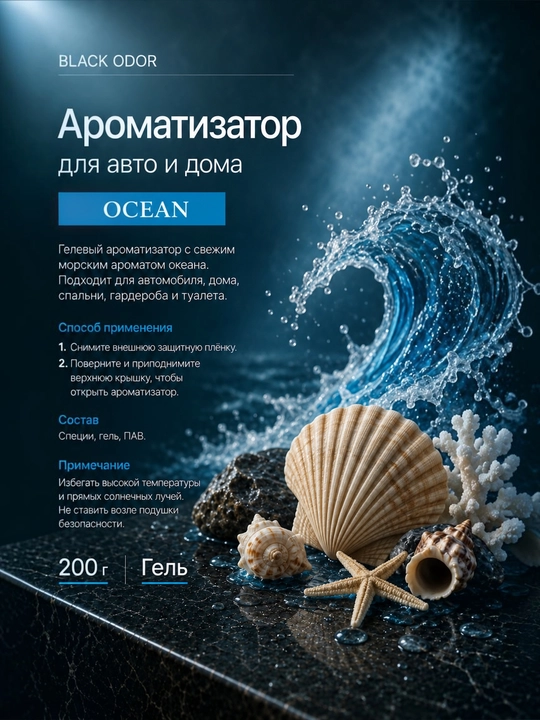 Avtomobil va uy uchun BLACK ODOR gel xushbo‘ylantirgichi, 200 g, turli iforlar