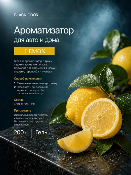 Avtomobil va uy uchun BLACK ODOR gel xushbo‘ylantirgichi, 200 g, turli iforlar