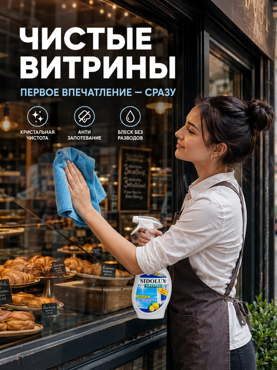 Средство для окон и зеркал SIDOLUX Crystal, очиститель стекол, антизапотевание, 500 мл