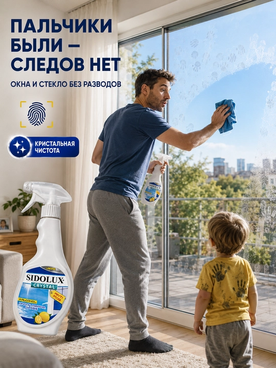 Средство для окон и зеркал SIDOLUX Crystal, очиститель стекол, антизапотевание, 500 мл