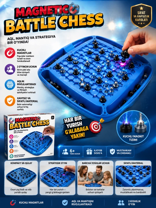 Magnitli Battle Chess — bolalar uchun mantiqiy strategik stol o‘yini - 