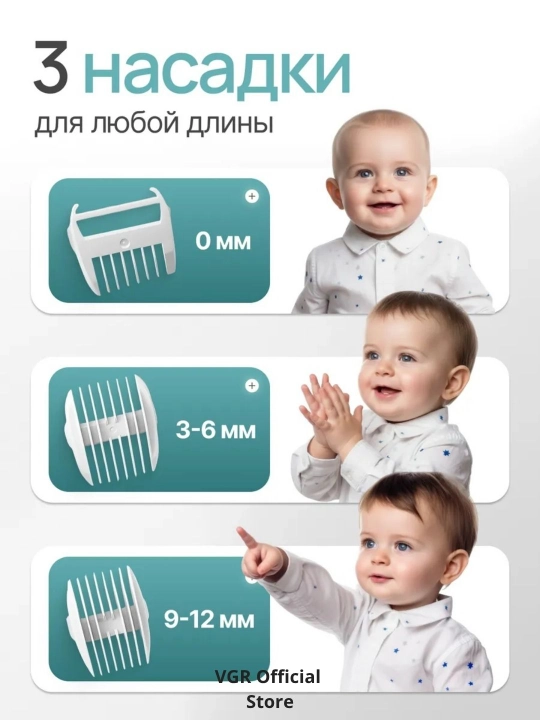 VGR Baby Trimmer — детская машинка для стрижки с вакуумом, тихая работа, IPX7