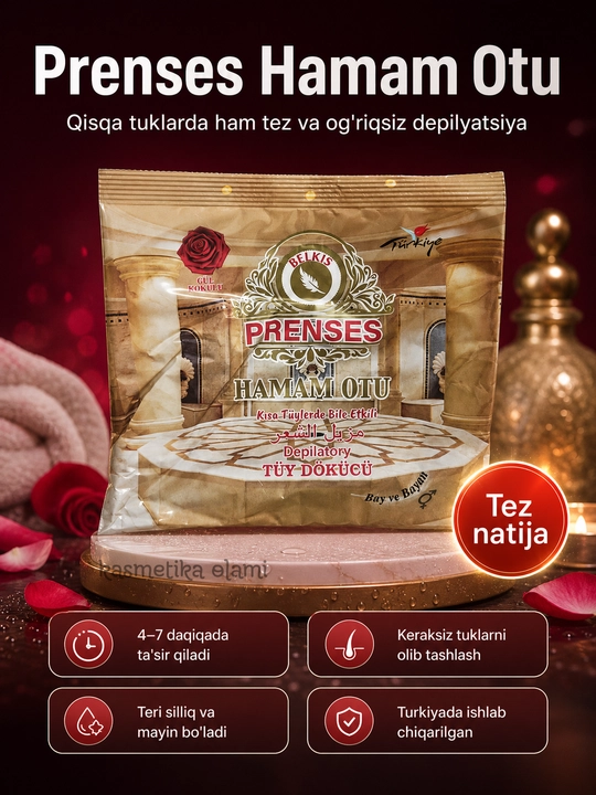 Prensess Hamam Otu sochlarni tez va og‘riqsiz yo‘qotish kukuni, unisex - 