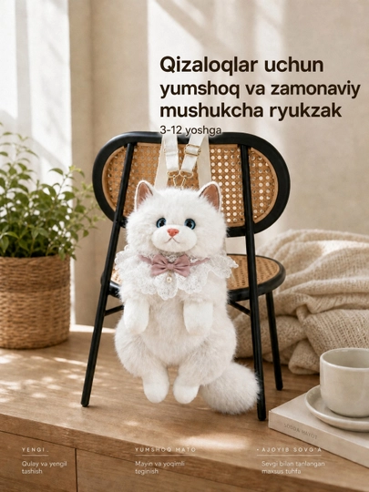 Рюкзак с мягкой игрушкой для девочек 3–12 лет мягкая плюшевая сумочка в садик для прогулок - 