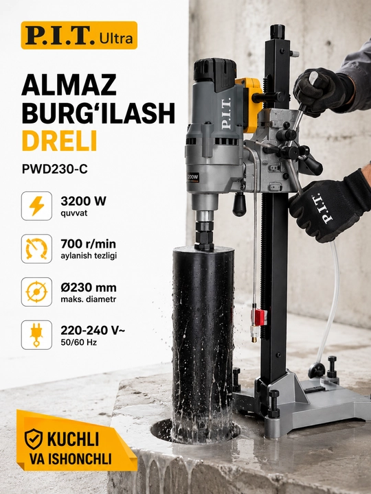 P.I.T. PWD230-C olmos burg‘ilash dreli, beton uchun, 3200W, 230 mm