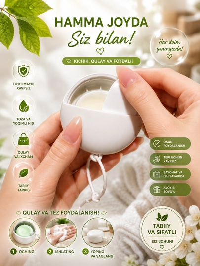 Sovun varaqlari uchun osma g‘ilof, sayohat va gigiyena uchun portativ sovun