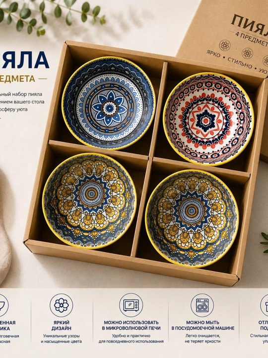 Керамическая миска с узором, красивая и удобная посуда для кухни