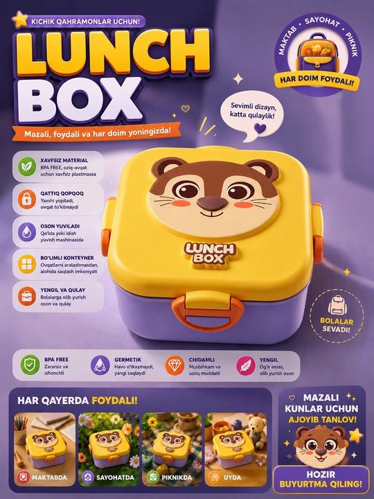 Детский Lunch Box с дизайном Панды – Контейнер для еды - 