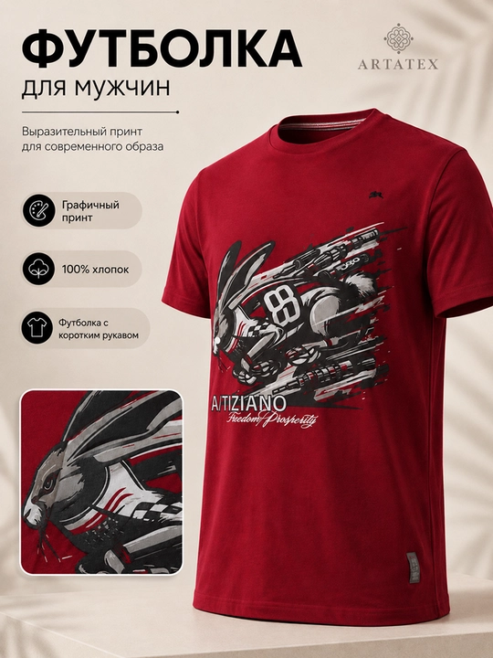 Erkaklar futbolkasi, printli, 100% paxta, qisqa yengli, yozgi futbolka - 