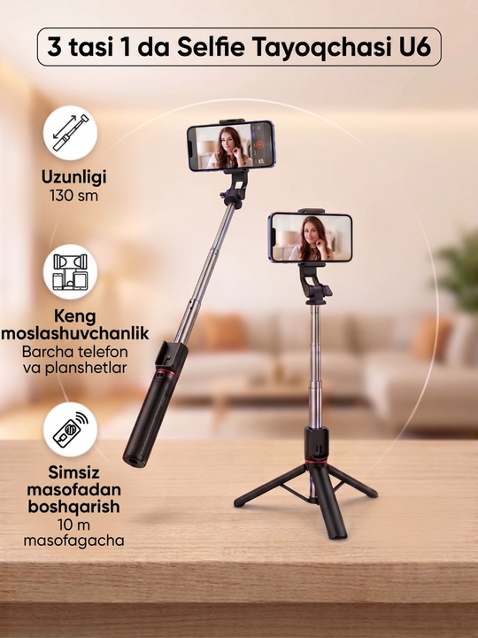 Smartfonlar uchun 3tasi-1da selfi tayoqcha va tripod-shtativ monopod - 