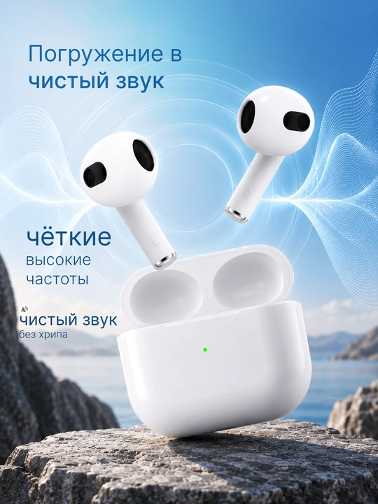 APods 3 simsiz, sensorli naushniklar (IOS, android va komputer uchun)