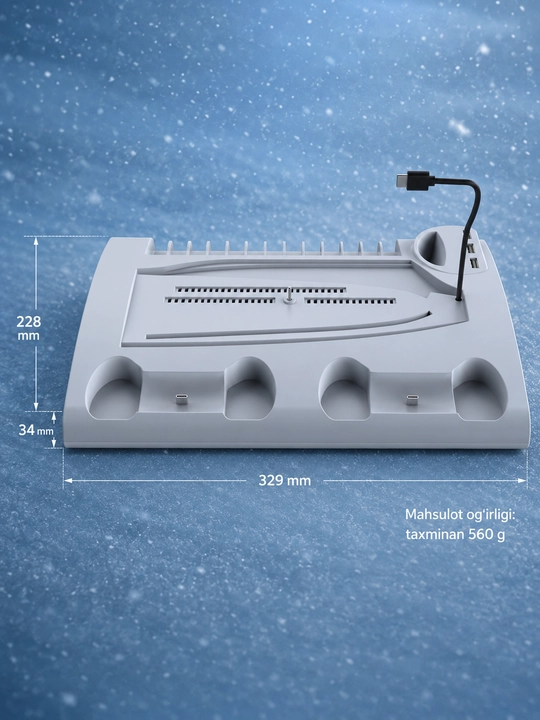 PS5 uchun Sovutish(cooler) va Zaryadlash Stansiya 2 ta Joystick uchun, RGB Yoritish, USB
