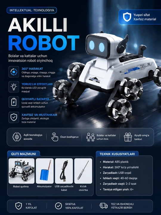 AI Робот-Собака D5 — Умный Интерактивный Робот, 4WD, Игрушка с дистанционным управлением - 
