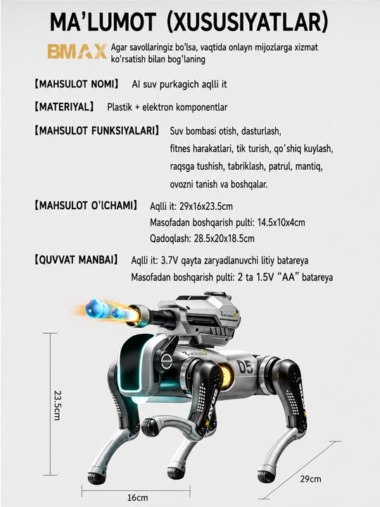 AI Robot It D5 — Aqlli Interaktiv Robot, 4WD, Masofadan boshqariladigan o‘yinchoq