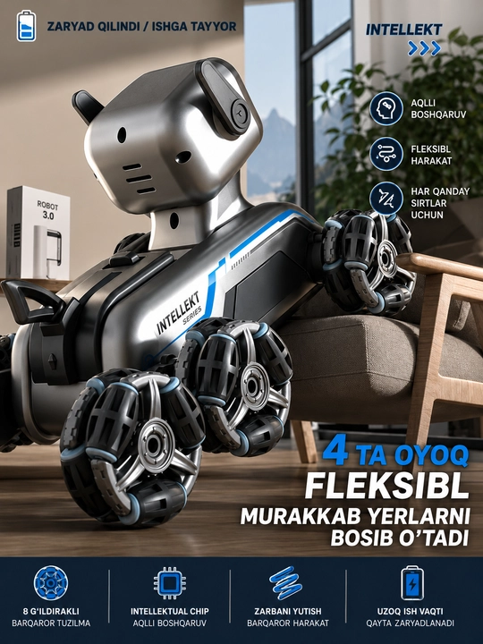 AI Robot It D5 — Aqlli Interaktiv Robot, 4WD, Masofadan boshqariladigan o‘yinchoq