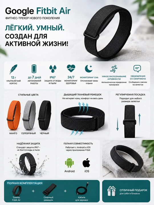 Google Fitbit Air fs500  фитнес-трекер, умные часы женские и мужские
