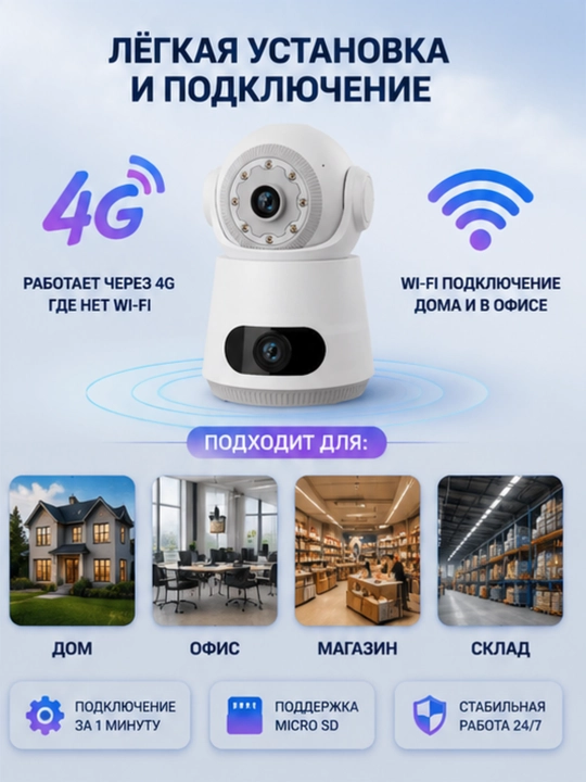 Камера видеонаблюдения V380 Pro SQ003 4G Wi-Fi 4MP с двумя объективами