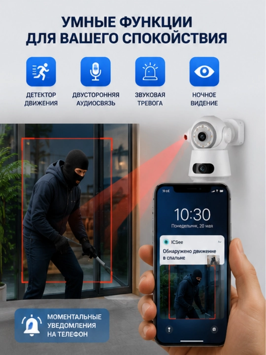 Камера видеонаблюдения V380 Pro SQ003 4G Wi-Fi 4MP с двумя объективами