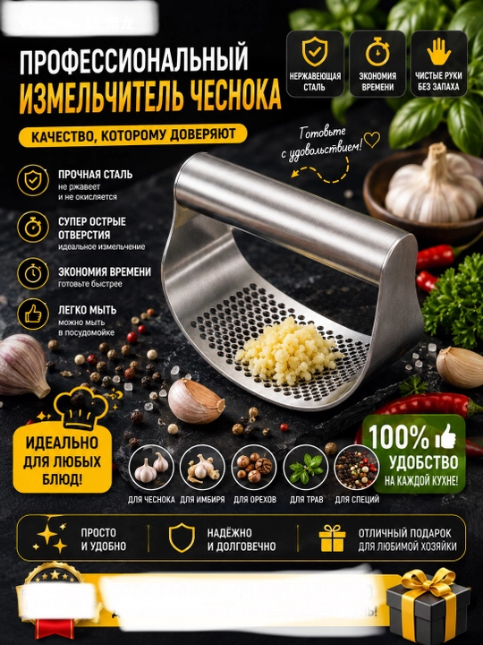 Пресс-измельчитель для чеснока и имбиря из нержавеющей стали