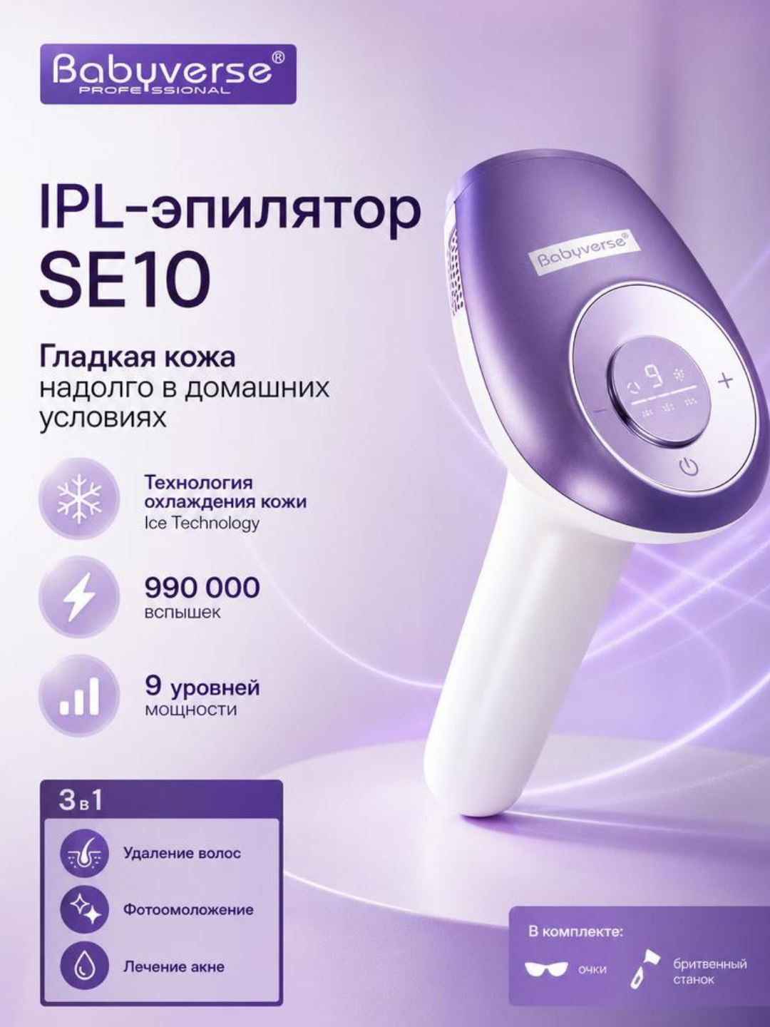 IPL-фотоэпилятор для гладкой кожи: 5 уровней мощности, для лица и тела - 